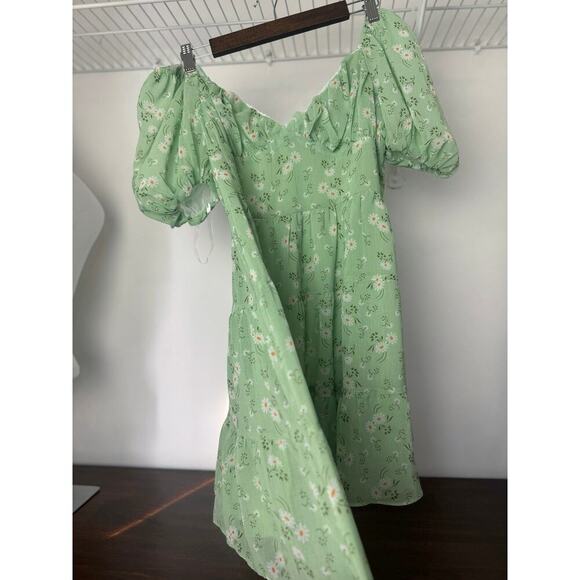 Princess Polly Emery Puff Sleeve Mini Dress Light Green - 10 - Picture 3 of 10